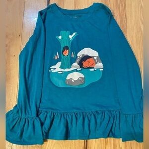 Gymboree Long Sleeve Shirt Ruffled Hem Girls Size 7/8 Snow Winter Lift Up Flap
